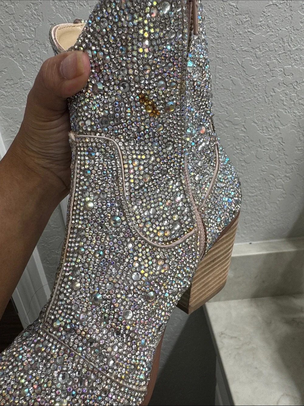 Betsey Johnson Iridescent Crystal Embellished Ankle Booties - Pink Accent